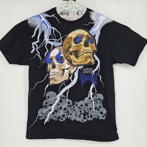 Rebel Vengeance Shirt Mens Large Black Skulls Thunder Graphic Tee Short Sleeve L